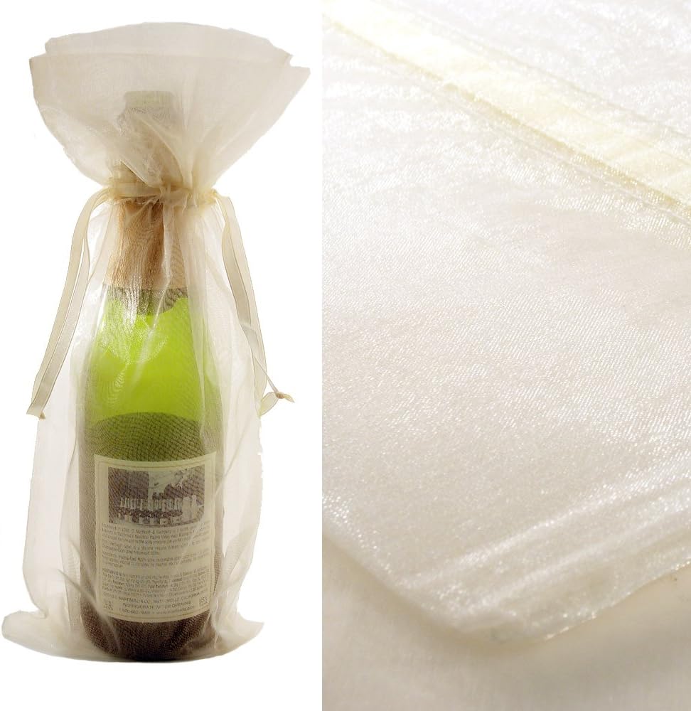 10x Ivory Bottle & Wine Organza Favor Gift Bags 6.5x15 inch ($0.94 each)