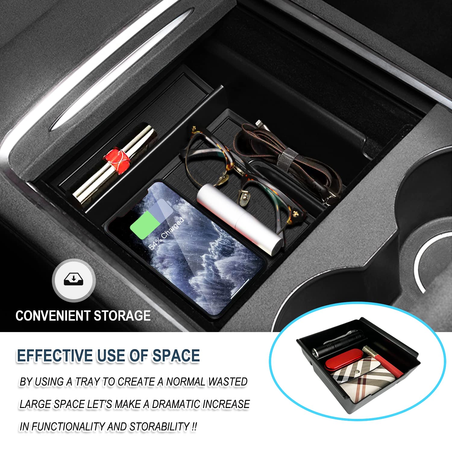 Ruiya Mittelkonsole Aufbewahrungsbox Für Tesla Model 3/Y | Organizer Armlehne Tray | 2021-2023