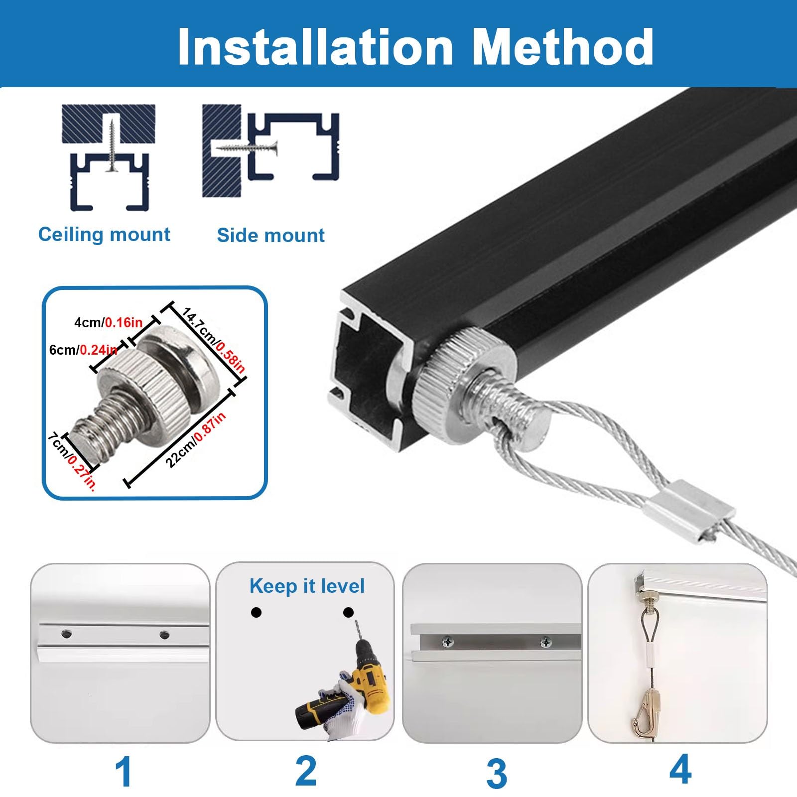 Sistema de suspensión ajustable de aluminio con alambre de acero inoxidable y hoo, perfecto para galería, museo, hogar y oficina (cable de 98 pulgadas, pista de 43.3 pulgadas)
