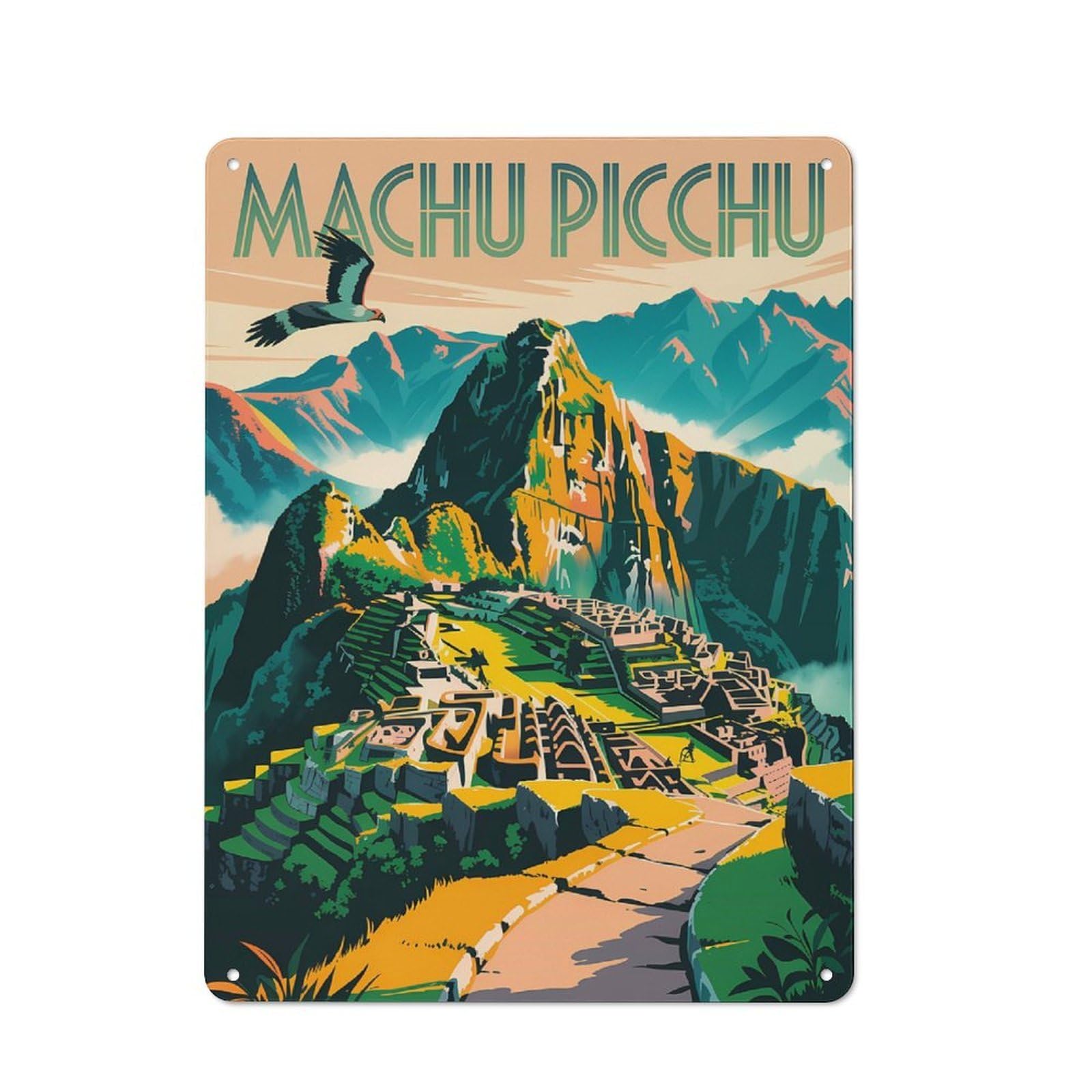 Junmoney Style-23 Machu Picchu Vintage Vintage Tin Sign 40X30cm For Café Or Restaurant, For Café Owners And Decorators, For Retro Home Interiors
