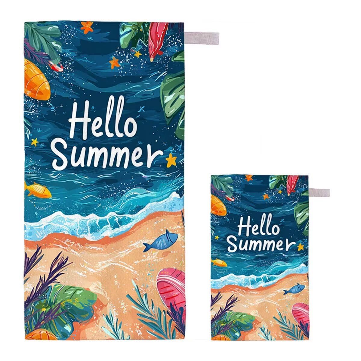 Telo Mare XXL 100x200cm/35x70cm, 2 Set Telo Mare Microfibra Oceano Asciugamano Palestra Uomo, Antisabbia, Leggero, Asciugatura Rapida, Teli da Spiaggia Grandi Accessori per Camping Natation Yoga F-36