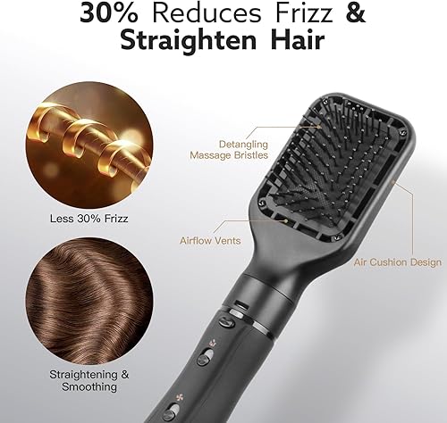 Miniatura 4 de 2 en 1 WeChip Cepillo de aire caliente  Secador de pelo desmontable y secador de iones negativos de cerámica para secar, alisar, rizar, 3 ajustes de