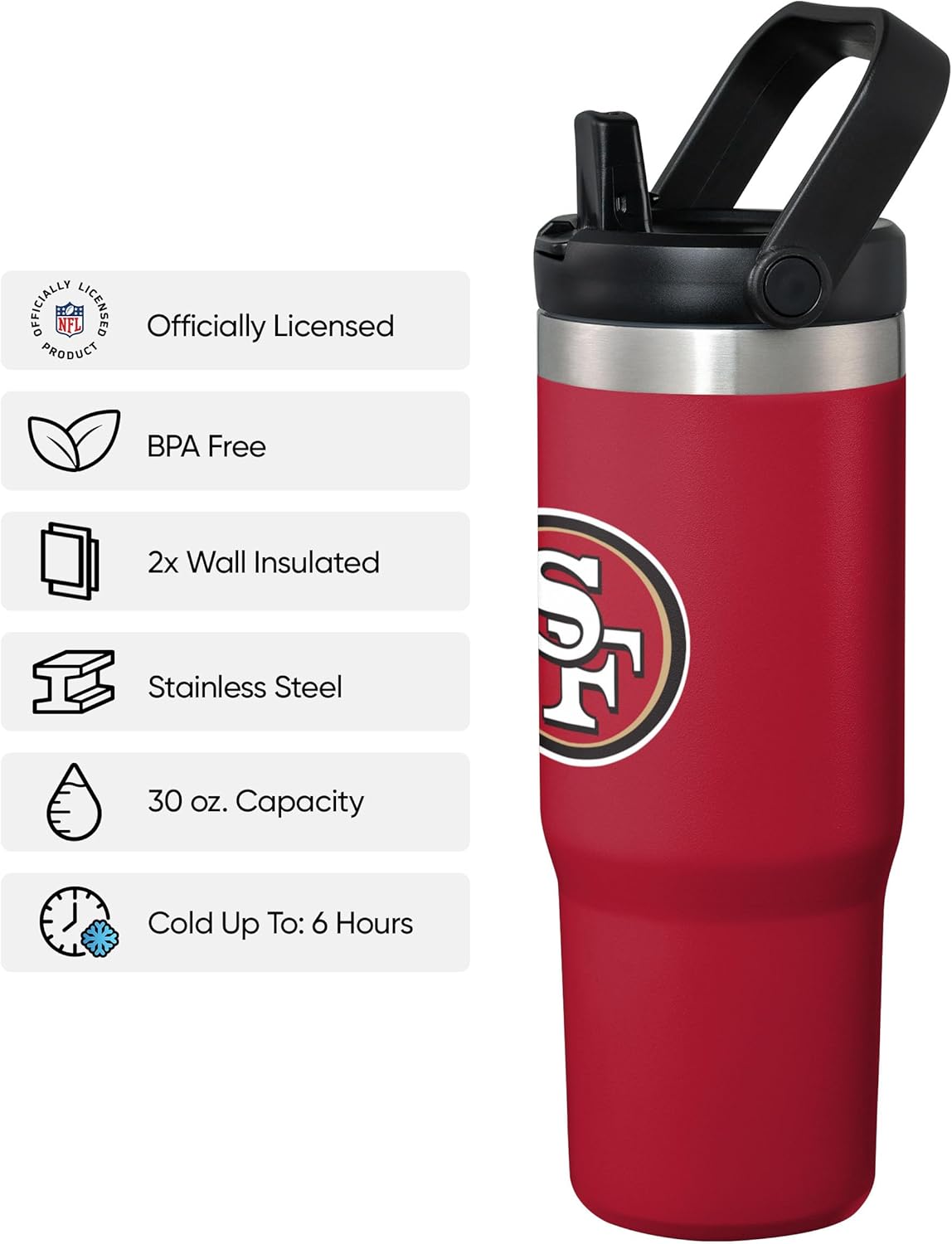 FOCO Unisex NFL Team Logo Insulated Travel Mug 30oz Straw Tumbler