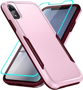 for iPhone XR Phone Case with Screen Protection Heavy Duty Protective Shockproof and Scratch Proof Cell Phone case for iPhone XR-Pink