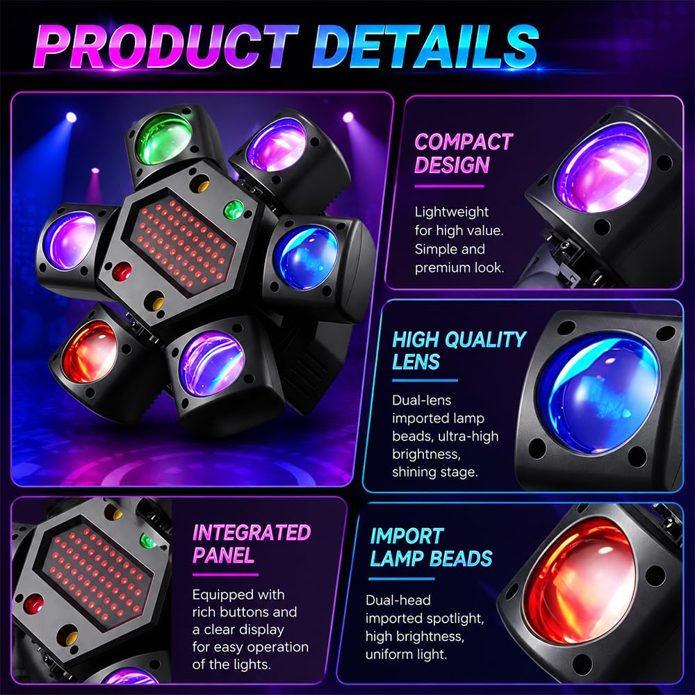 Discolicht Partylicht, HOVCEH DMX 512 Disco Licht mit Fernbedienung & Soundaktivierung, LED RGB Party Laser mit 540°-Drehung, Musikgesteuert DJ Disco Lichter für DJ Bar Hochzeit Geburtstag