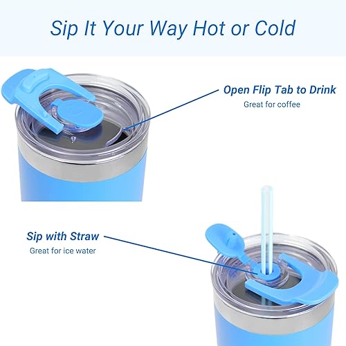 Miniatura 2 de Drinco - Termo de acero inoxidable, vaso aislado al vacío de doble pared con tapa, 2 popotes, para bebidas frías y calientes