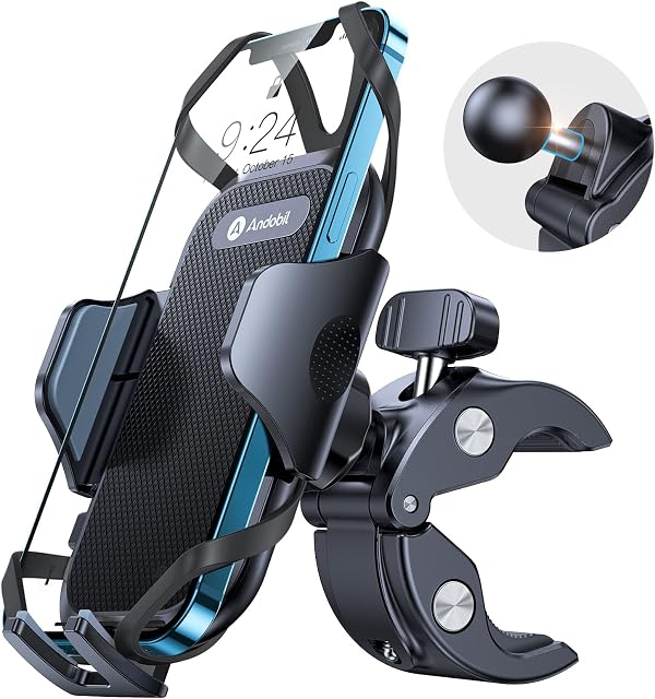 andobil Bike Phone Holder, [Military Sturdy & Anti Shake] Phone holder for bike motorbike motorcycle,360° Rotation Adjustable bike phone mount compatible with iPhone 13 14 Pro Max 12 Samsung S22 S21