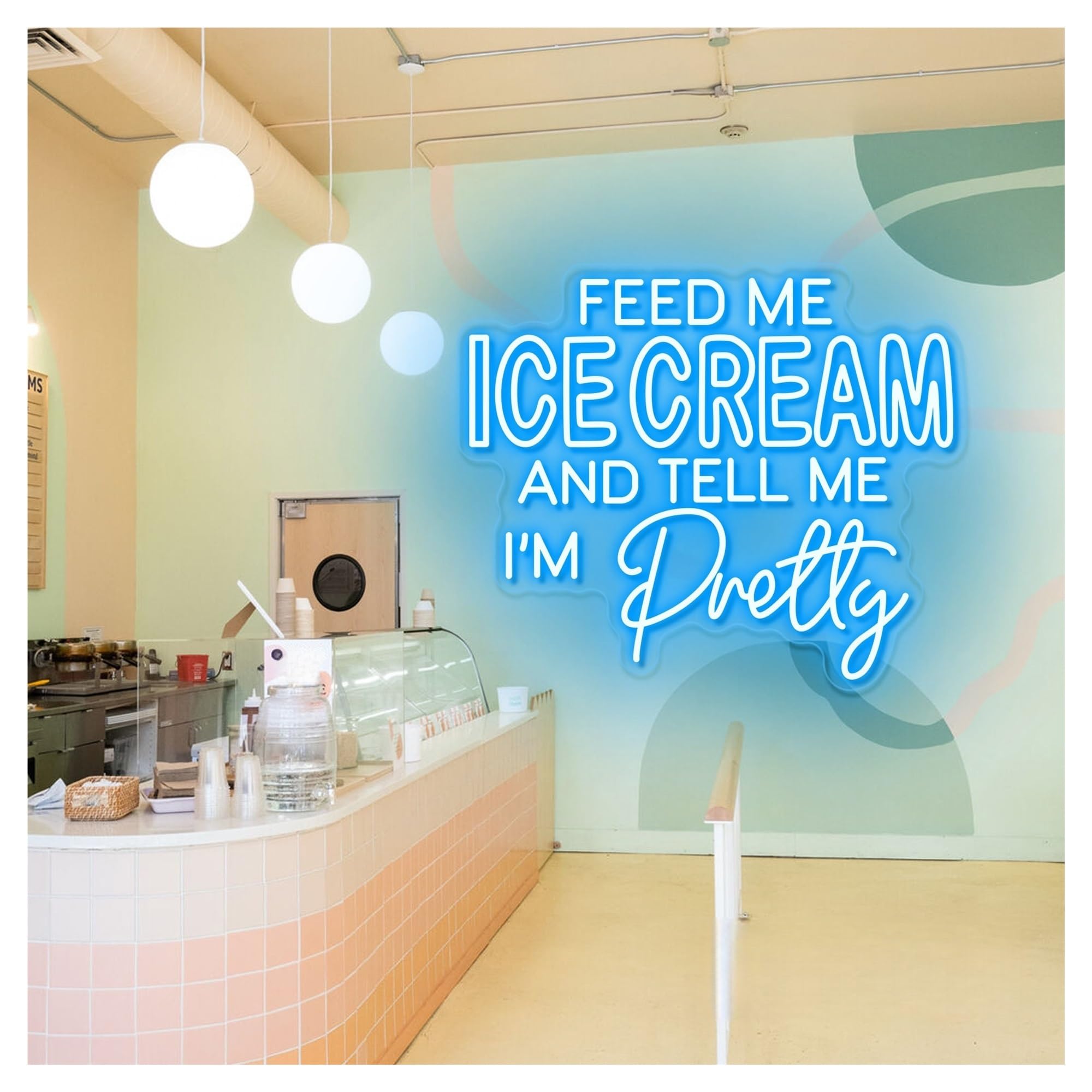 SHOUXI Sign Lamp Feed Me Ice Cream and Tell I'm Pretty Neon Sign for Coffee Bar Decor Shop 46cmx55cm(C)