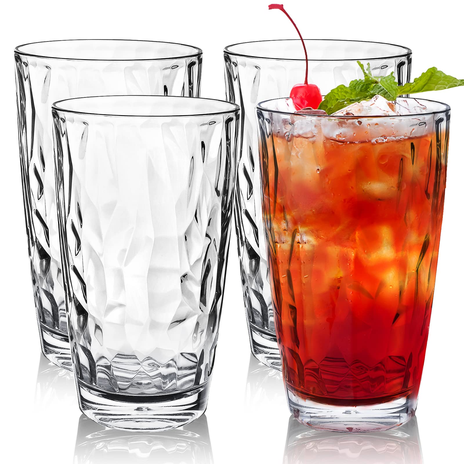Buumin 16oz Clear Unbreakable Plastic Tumblers Drinking Glasses Set of 4 Dishwasher Safe ...