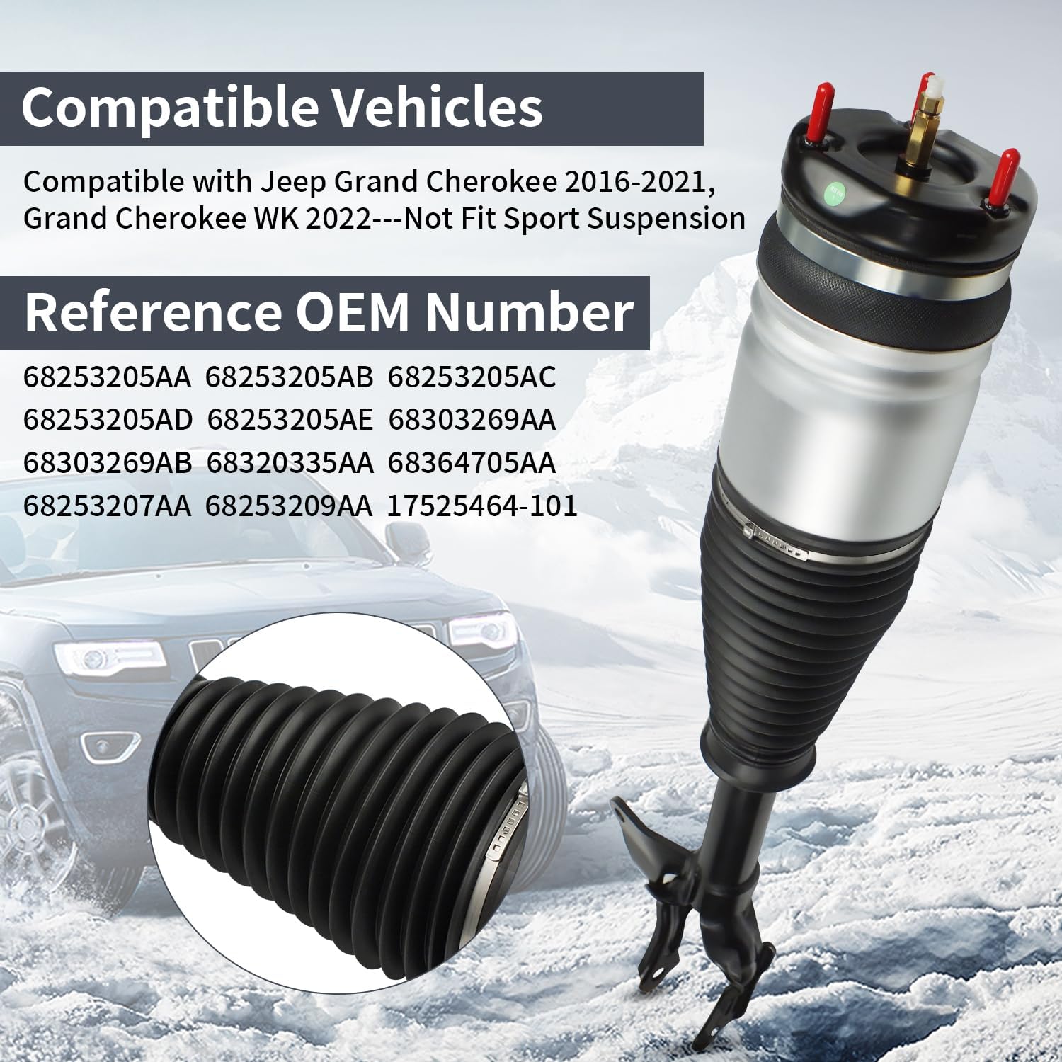 Front Left Air Suspension Strut Shock Absorber Compatible with Jeep Grand Cherokee 2016-2021, Grand Cherokee WK 2022, Automotive Replacement Front Struts Driver Side 68253205AD