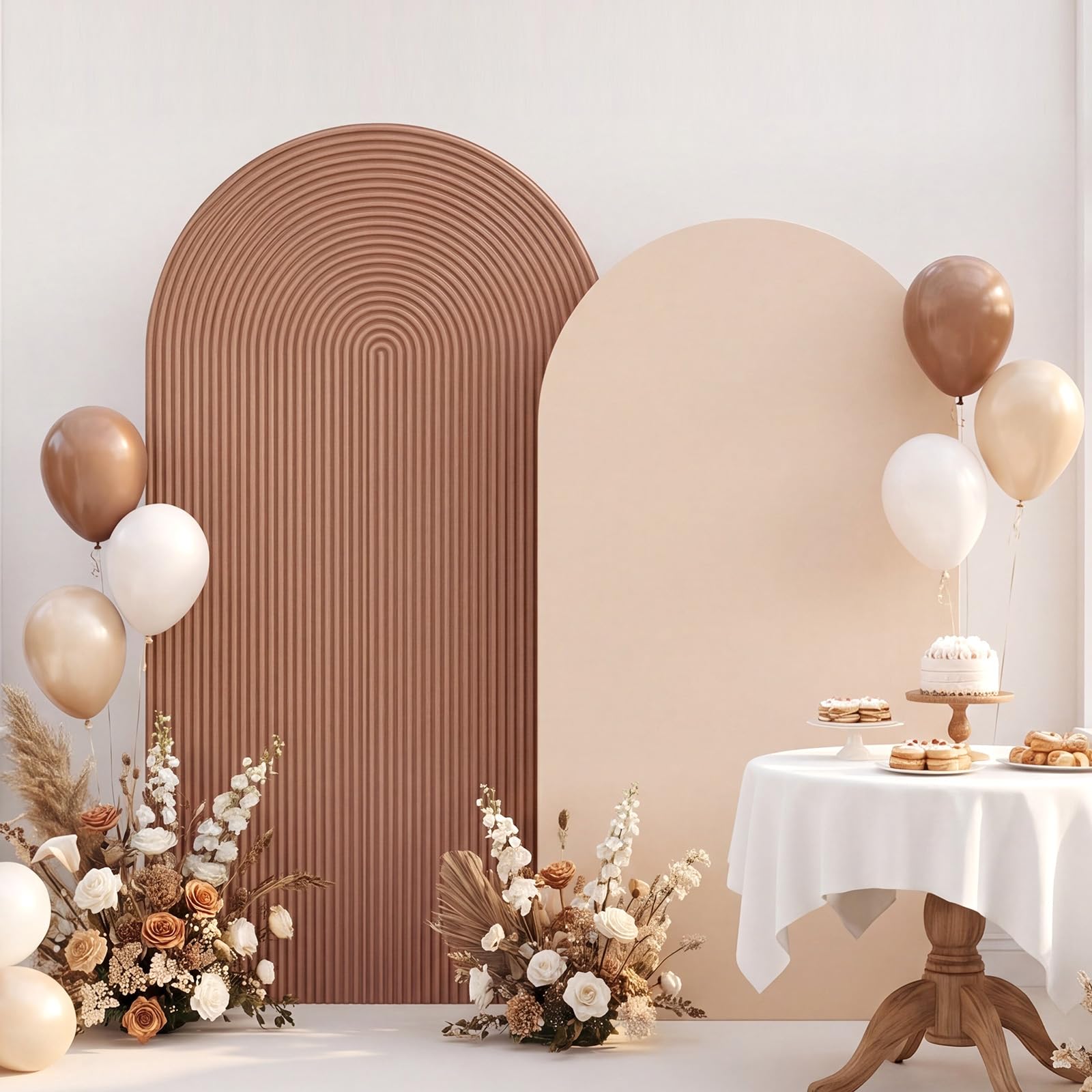 2 Set Wedding Arch Cover, Boho Ripple &amp; Solid Stretchy Backdrop Cover