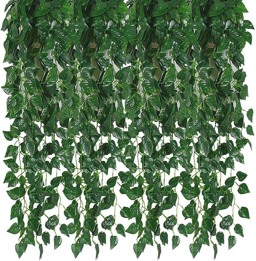 Kalolary Scindapsus Artificial Ivy Garland 84 Feet 12 Strands Leaves Vine Green Plants Garland Hanging Fake Plants Canvas Background Wedding Arch Wall Jungle Table Party Office Decoration (Scindapsus)