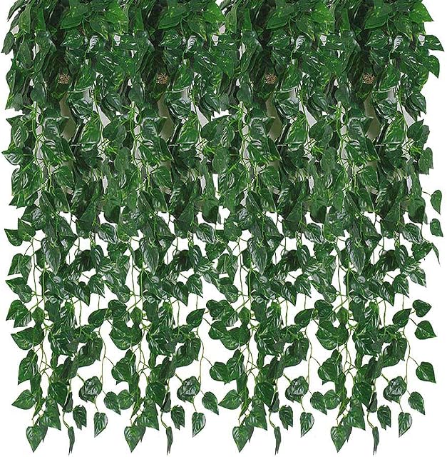 Kalolary 84 Ft 12 Strands Artificial Ivy Garland Leaf Vines Plants Greenery Hanging Garland Fake Plants for Wedding Backdrop Arch Wall Jungle Party Table Office Decor (Scindapsus)