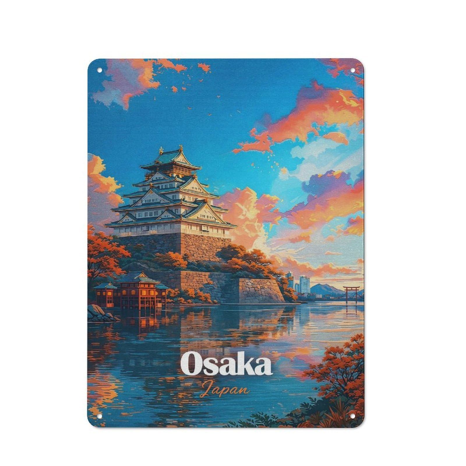 Osaka Castle at Sunset Tin Wall Sign 40x30cm, Loft Style Industrial Wall Decor for Loft, Studio, Office Or Creative Room