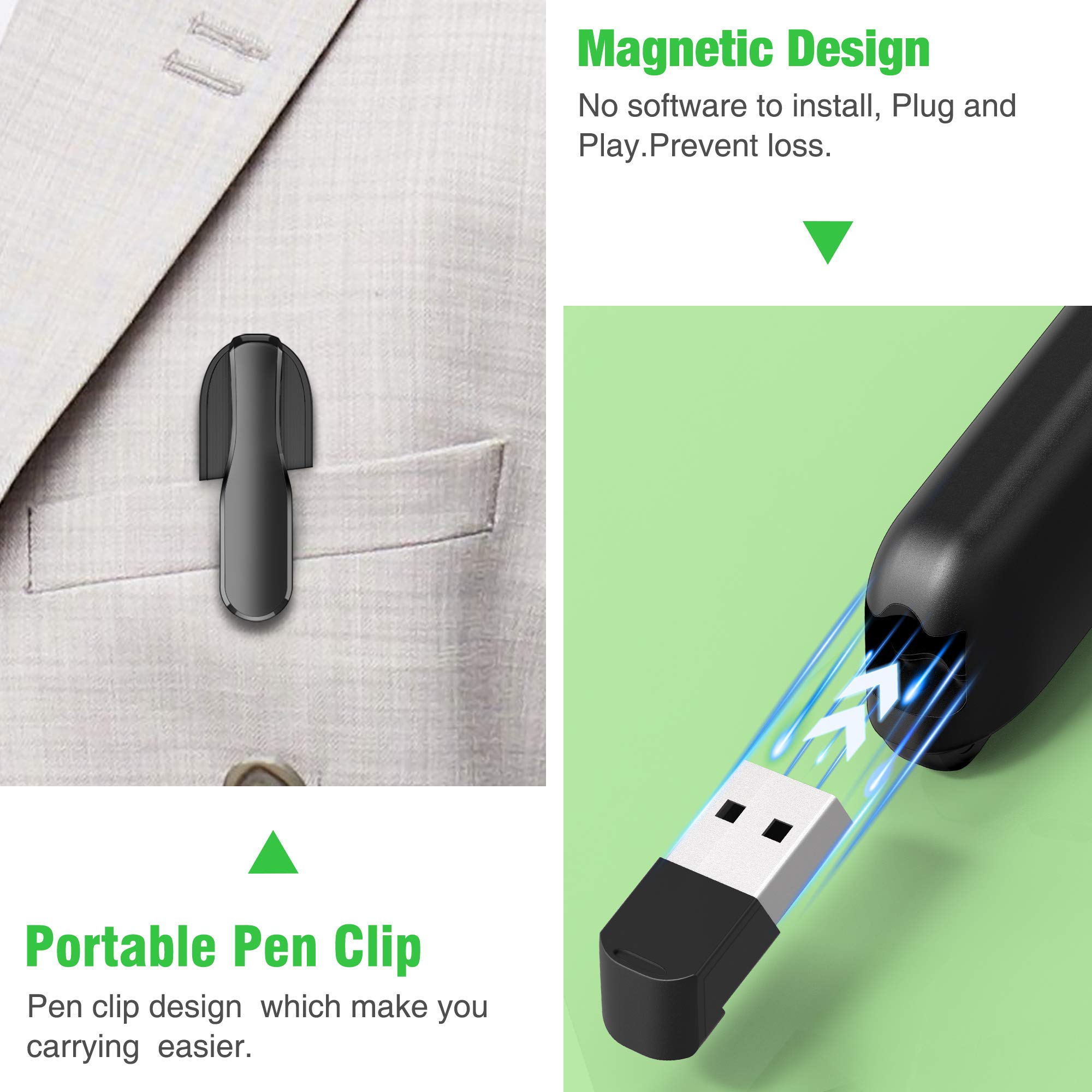 Presentation Clicker Wireless Presenter Remote with Green Light, Rechargeable PowerPoint Clicker