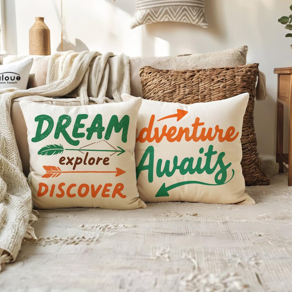 ULOVE LOVE YOURSELF Set of 2 Arrows Throw Pillow Case Cushion Cover Home Decorative Square Pillowcases 18×18 Inch (Adventure Awaits,Dream Explore Discover) - Image 4