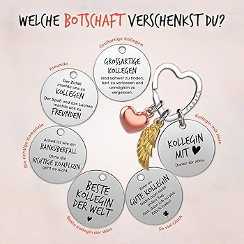 FABACH Beste Kollegin Portachiavi con angelo custode, portafortuna con cuore e incisione, regalo di addio al collega, regalo per colleghi di lavoro, regalo per colleghi con cuore, Amici, Taglia unica