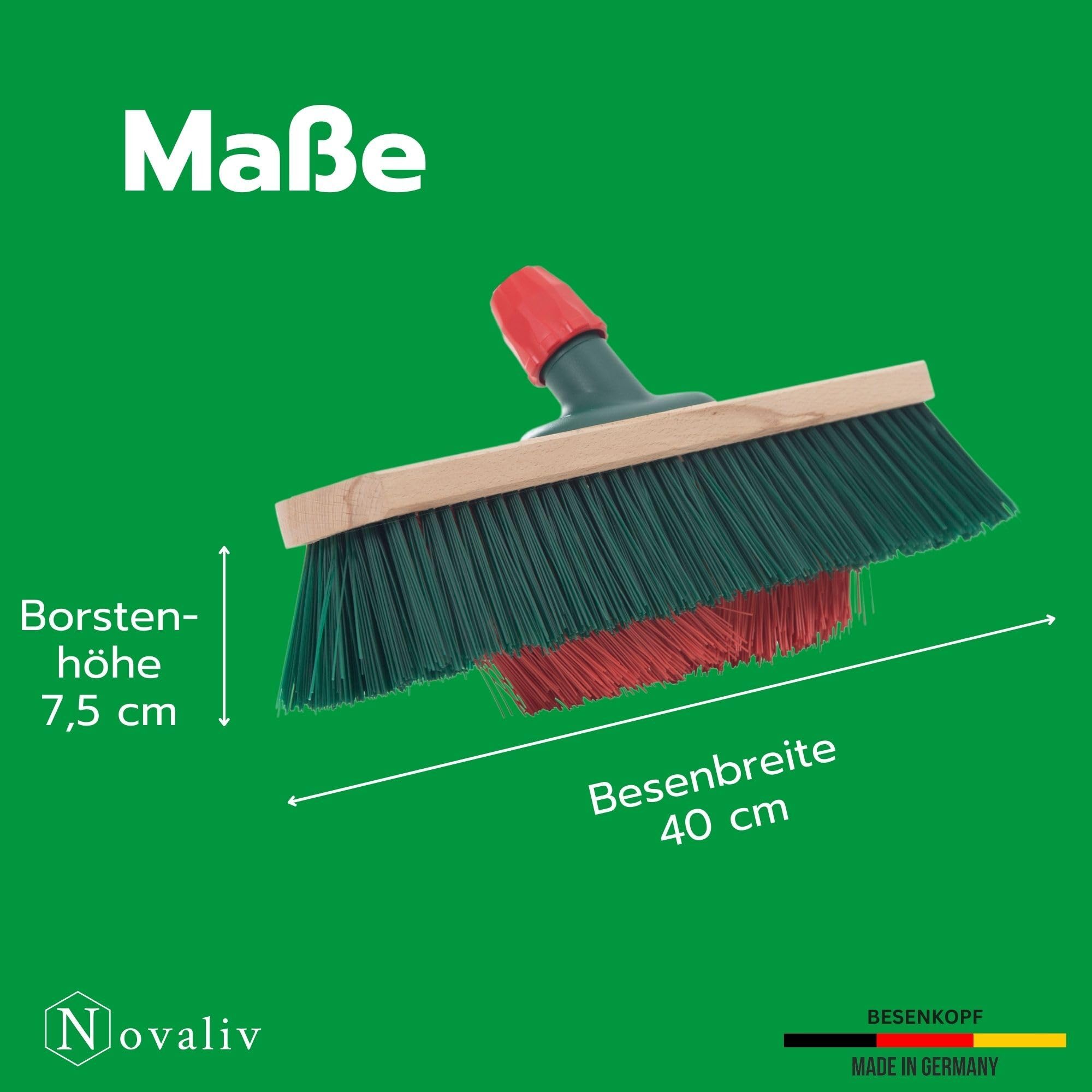 Novaliv Gartenbesen Elaston 40 cm Besenkopf 3 Stück mit V-Borsten Elaston Ideal als Besen draußen Straßenbesen Harte Borsten Terassenbesen Hofbesen Stallbesen Kehrbesen Industriebesen Outdoor Broom