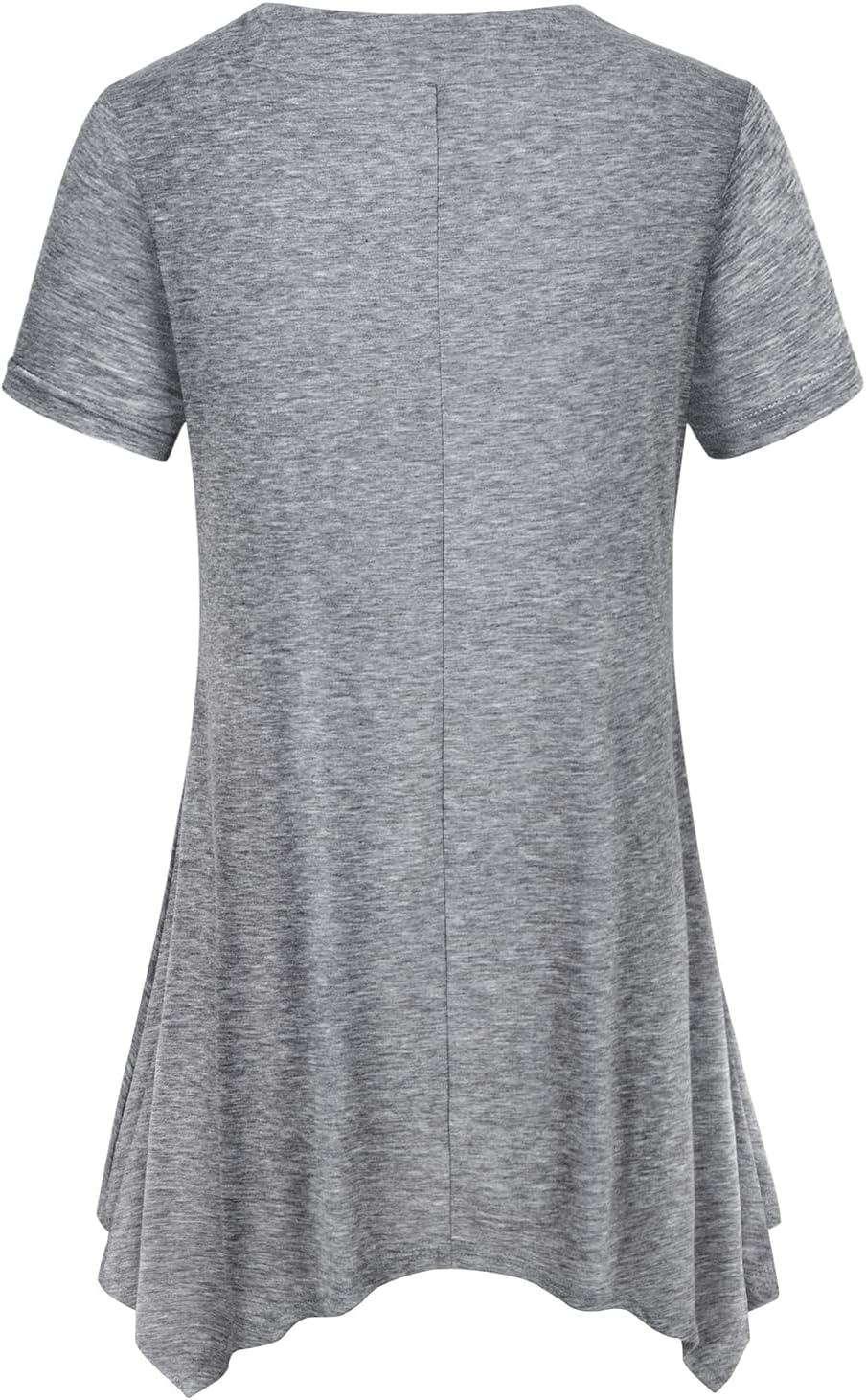 Miusey Womens Short Sleeve V Neck Asymmetrical Hemline Flowy Blouse Handkerchief Hem Tunic Tops - Image 3