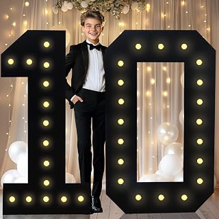 4FT Marquee Light Up Numbers, Black Giant Marquee Number Big Mosaic Number for 10th Birthday Party Decorations Backdrop 10 Anniversary Decor, Pre-Cut Frame Large Number 10