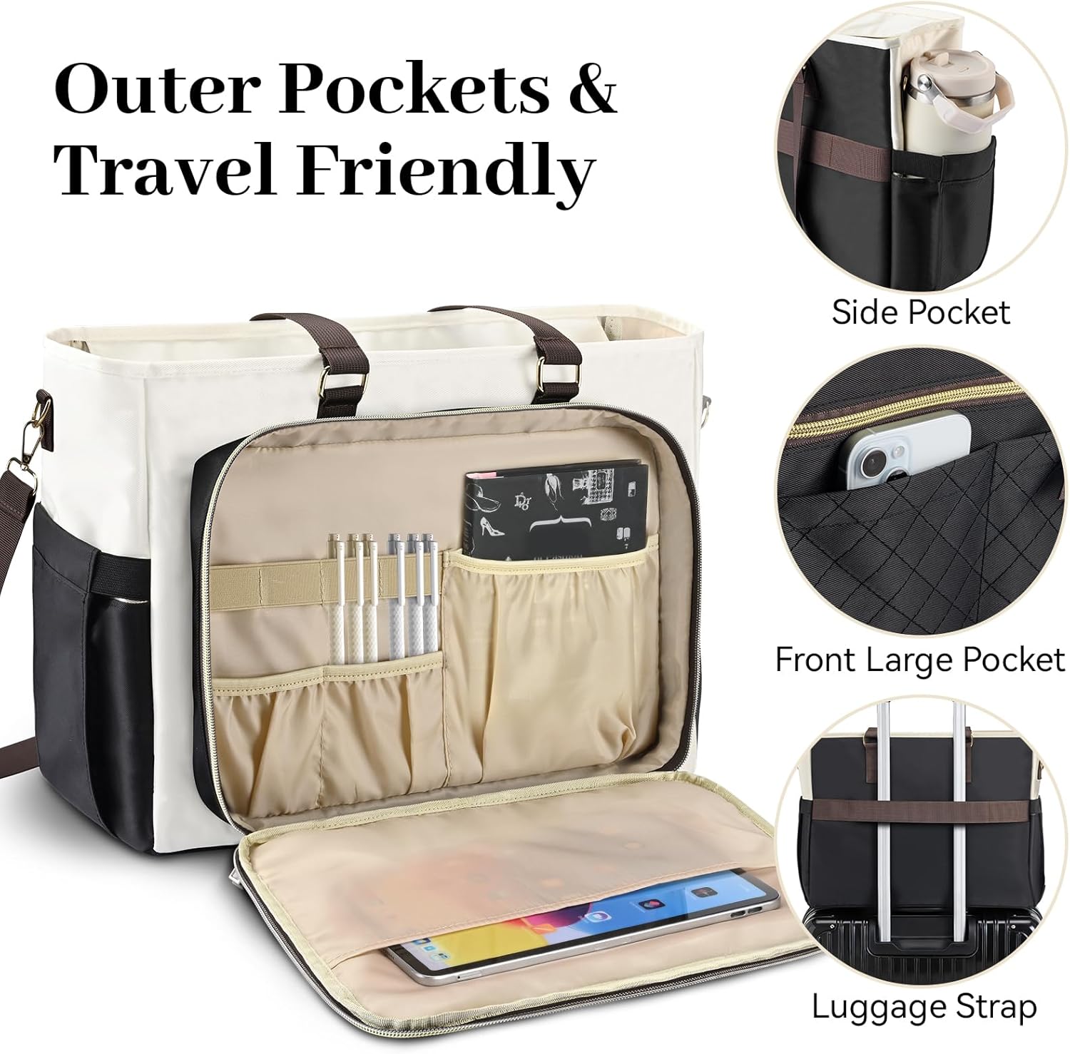 Teacher Tote Bag for Women,Multi-Pocket Laptop & Nurse Work Bag with Cup Holder,Structured Business Briefcase Computer Purse - Image 4