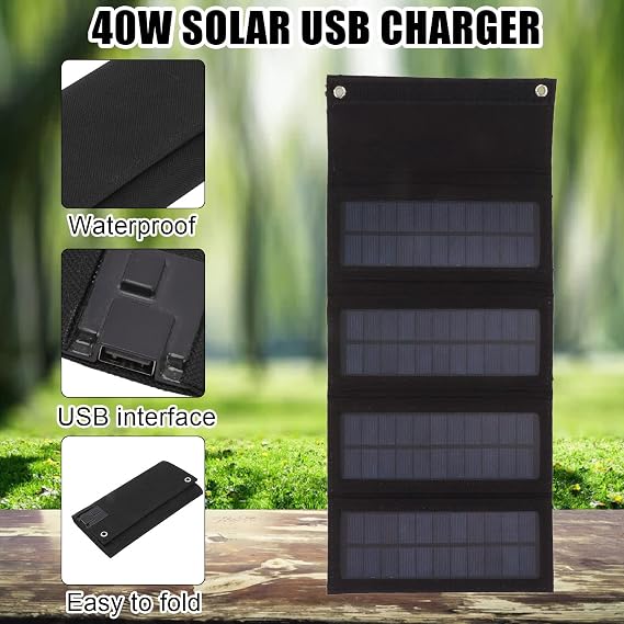 Solar Panel Kit, Portable Solar Panel, 40W Output Efficiency High Conversion Efficiency Foldable Solar Panel Portable Solar Panels for Hiking for Backpacking (Black)