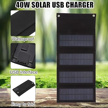 Solar Panel Kit, Portable Solar Panel, 40W Output Efficiency High Conversion Efficiency Foldable Solar Panel Portable Solar Panels for Hiking for Backpacking (Black)