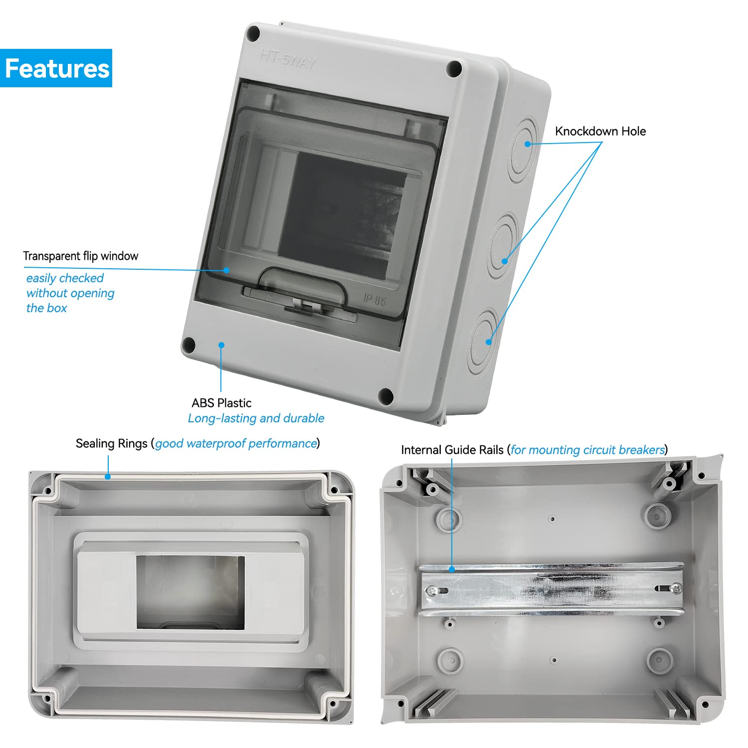 Surface Mounted Distribution Box, IP65 Waterproof Fuse Box, With Door 2 Row For 24 Modules Surface Distributor, For Garden Or Outdoor, Meets Wet Room Standard - View #4