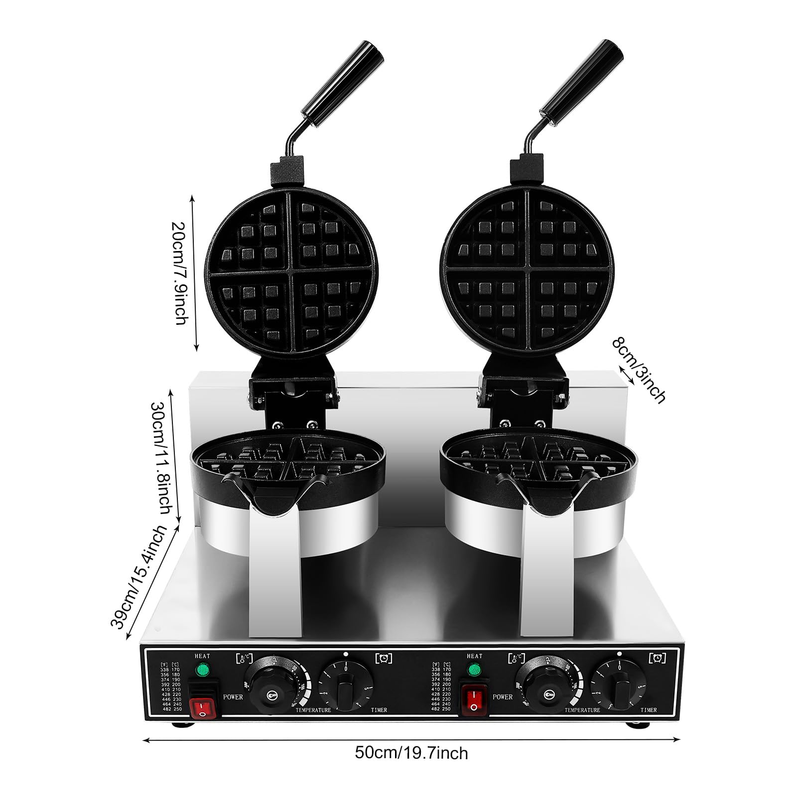 Commercial Electric Waffle Maker Dual Head Waffle Maker Double Side Rotary Heating Pancake Maker with Time and Temperature Control for Home Kitchen Restaurant Snacks and Desserts 2400W
