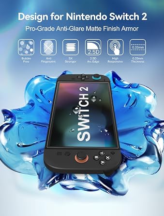 ivoler Anti-Glare Matte Screen Protector for Nintendo Switch 2, Tempered Glass Protector with [Easy Alignment Frame] 30s Installation, 9H Hardness Scratch Resistant Accessories for Switch 2-2 Pack