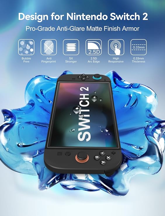 ivoler Anti-Glare Matte Screen Protector for Nintendo Switch 2, Tempered Glass Protector with [Easy Alignment Frame] 30s Installation, 9H Hardness Scratch Resistant Accessories for Switch 2-2 Pack