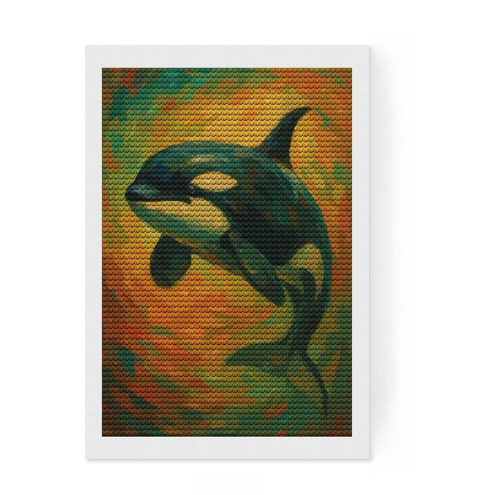 Junmoney Orca Painting Art Diamond Art Kit 8"x12", Home Wall Decor, for Creative Relaxation, Mindful Craft Activity, Thoughtful Handmade Gift