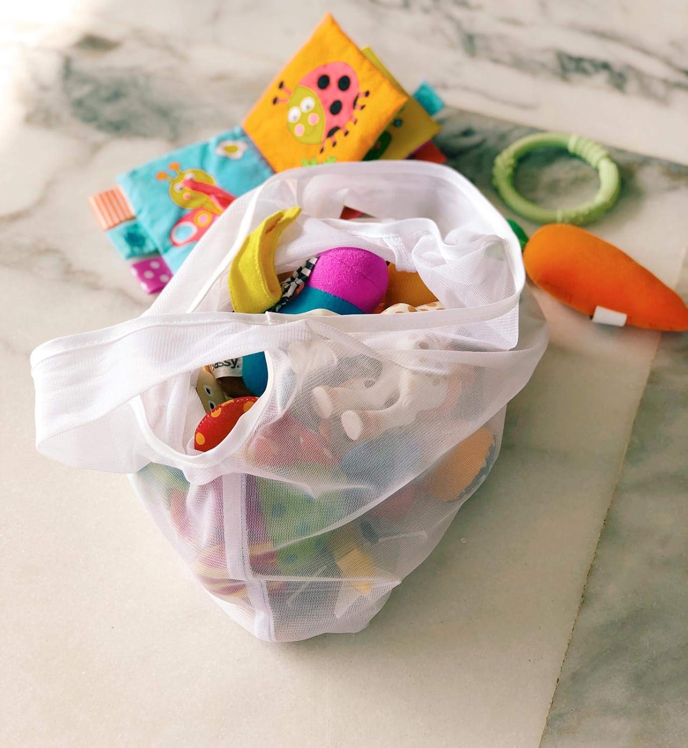 purifyou Set of 9 Reusable Grocery Bags with Handles, Dual-Purpose See-Through Mesh, Washable Foldable Shopping Bags for Groceries, Food Storage, Kitchen Supplies, and Home Organization