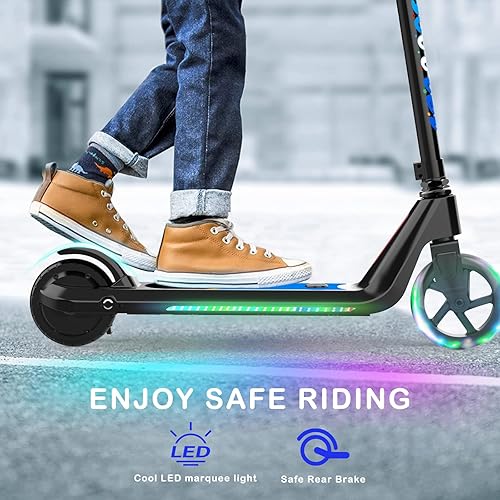 Miniatura 4 de Patinete eléctrico para niños de 6 a 10 años, Kick-Start Boost Scooter con velocidad y altura ajustables, rueda de flash y luces de cubierta Negro