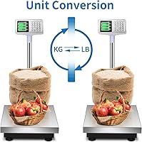 Vista 3 de TUFFIOM 661 libras de peso, báscula electrónica de plataforma, pantalla LCD de alta definición en acero inoxidable, báscula digital de piso