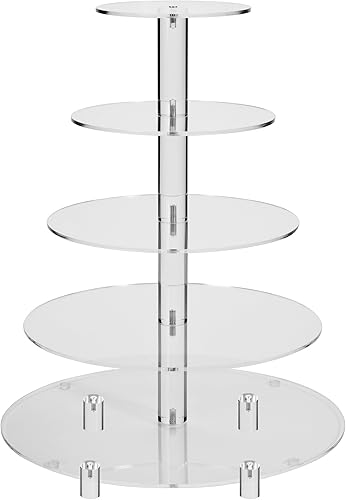 Jusalpha Soporte redondo de acrílico para cupcakes de 5 niveles, soporte para postres, torre para cupcakes 5RF (5 niveles con base)
