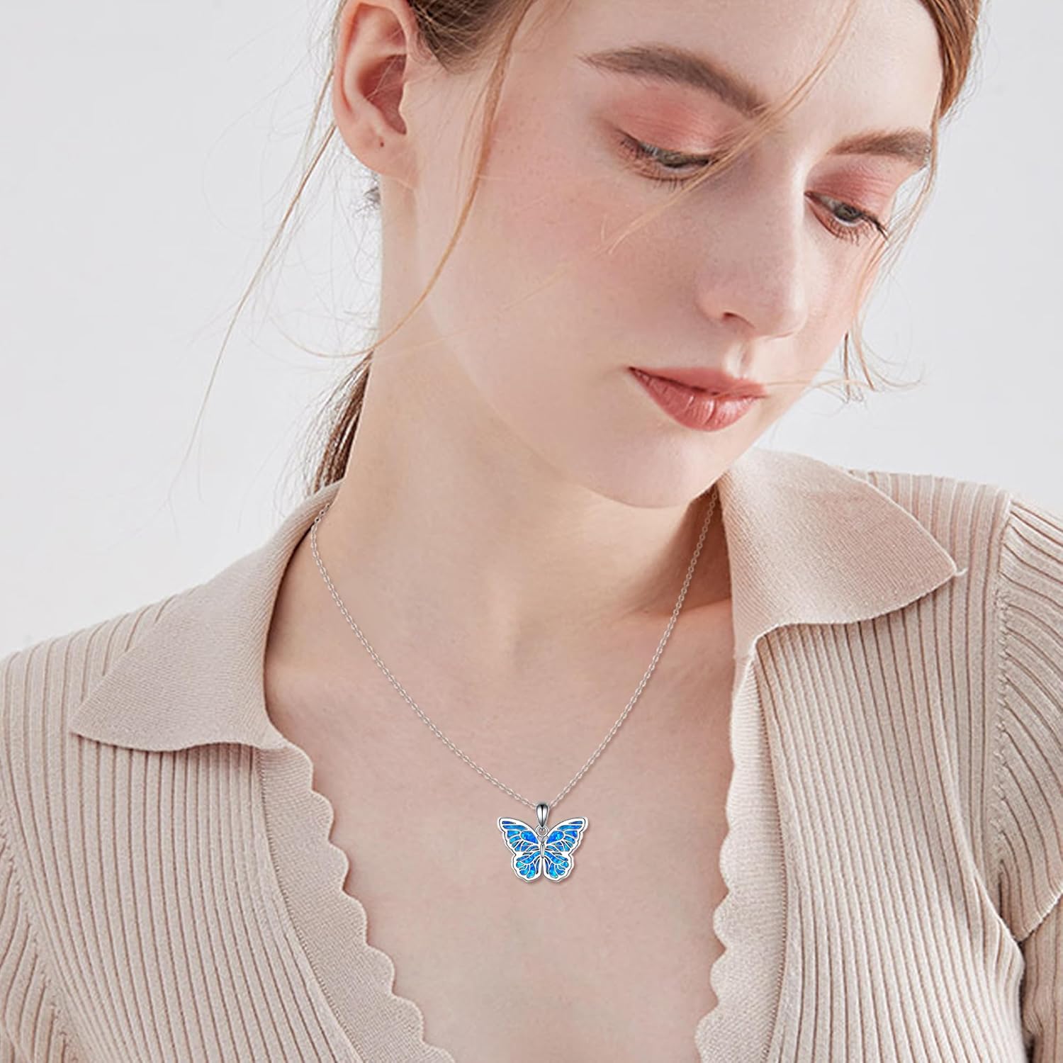 URONE Butterfly Pendant Necklace for Women Sterling Silver Butterfly Jewelry Gifts for Women - Image 2