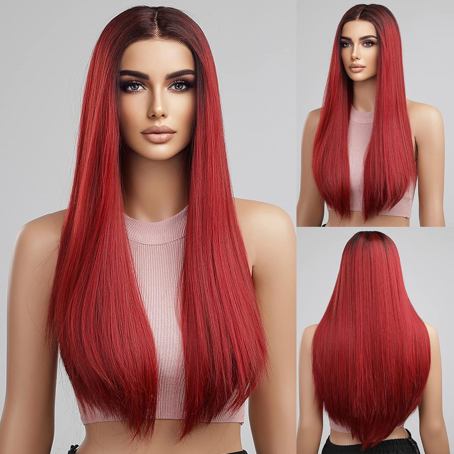 HAIRCUBE Burgundy Wigs for Women Lace Wig Long Straight