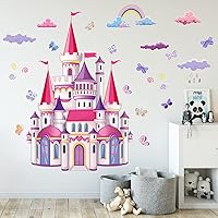 Vista 5 de Calcomanías de pared de castillo, arco iris, nube, cuento de hadas, calcomanías de pared para niñas, dormitorio, sala de estar, guardería de bebé