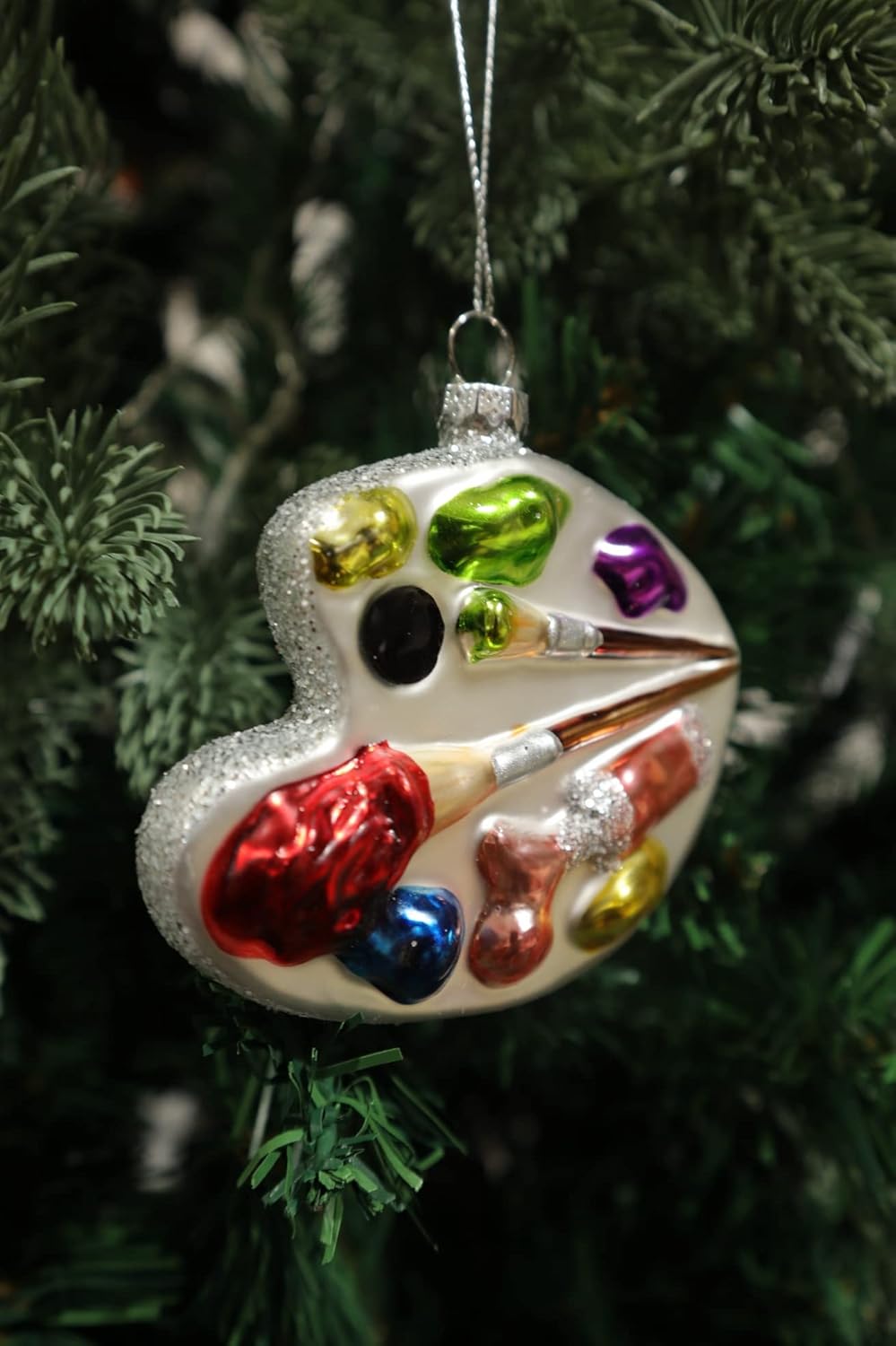 2 Pieces Glass Palette Christmas Ornaments for Christmas Tree Decorations, Hanging Decorative Glass Artists Painters Painting Palette Ornaments, Silver : Home & Kitchen