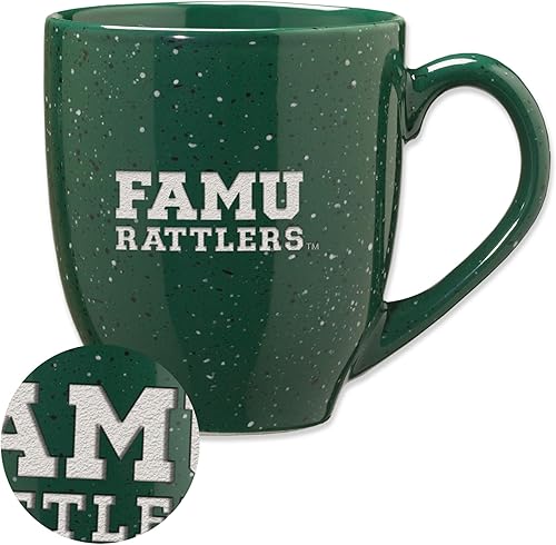 Rico Industries NCAA Florida A&M Rattlers - Taza de café de cerámica con grabado láser en color verde del equipo FAMU de 16 oz con motas