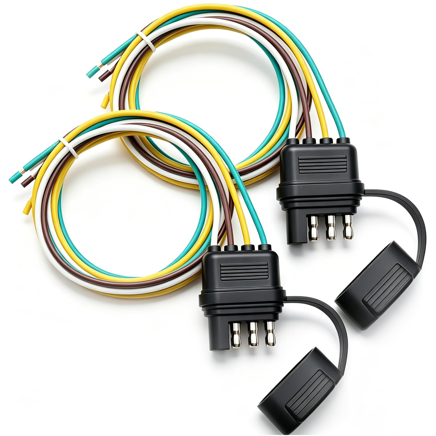 2 Packs 25 Inch 4-Way 18 AWG 4 Prong Trailer Wiring Harness Plug Male End Replacement Connector for Trailer Hitch Wire Multi-Purpose Ship Lamp Dust Cover With Trailer Side 5-Pin Trail Lamp Plug