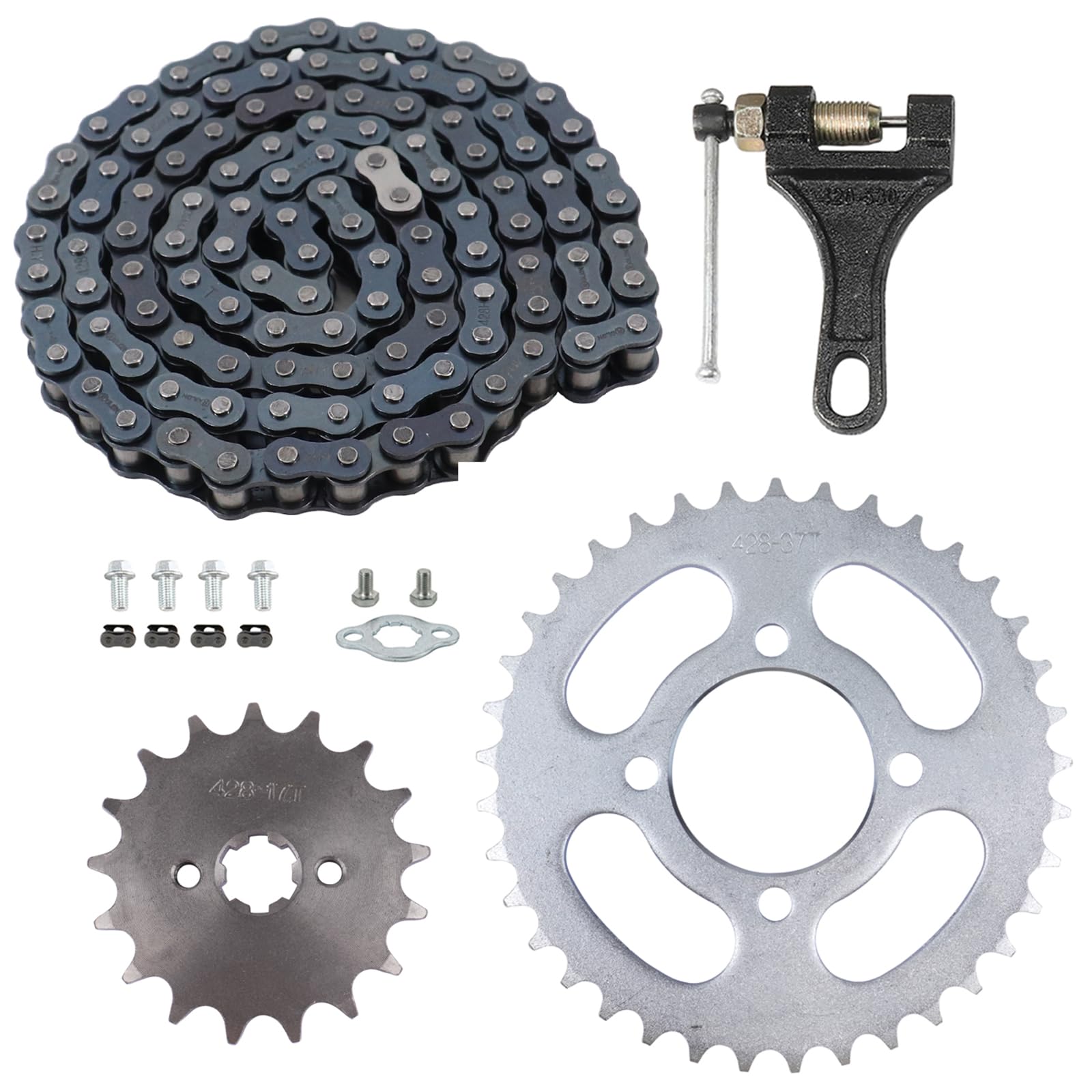 428 Chain and Sprocket Kit,37 Tooth Rear Chain Sprocket ID 52mm for 50CC 70CC 90CC 110CC 125CC 250CC Pit Dirt Bike ATV Quad Bike Motorcycle