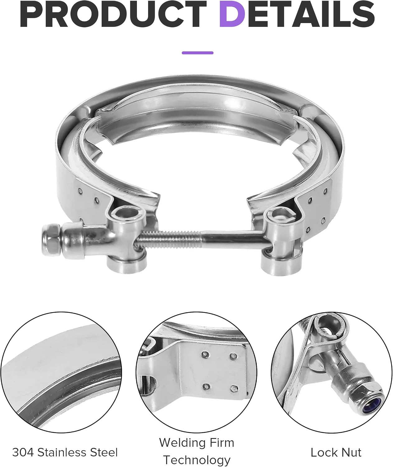 Band Clamp,Car Accessories,Universal Quick Release Stainless Steel V Band Clamp with Male Female Flanges,Automotive Replacement Exhaust Clamps,Fit for Exhaust System,Turbocharger (1, 4.0")