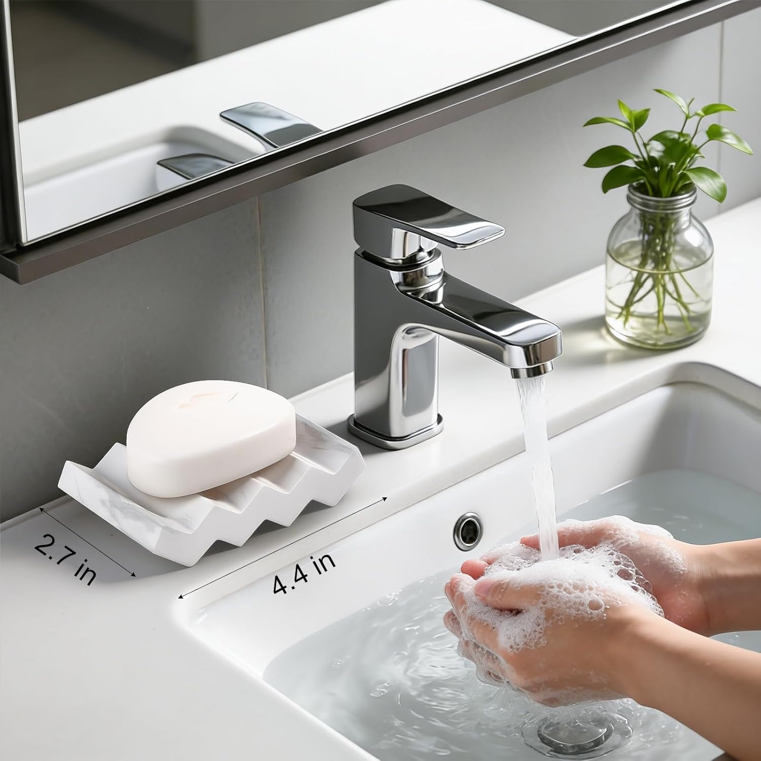 Bar Soap Holder Diatomite Soap Dish Sponge Caddy, Marble White
