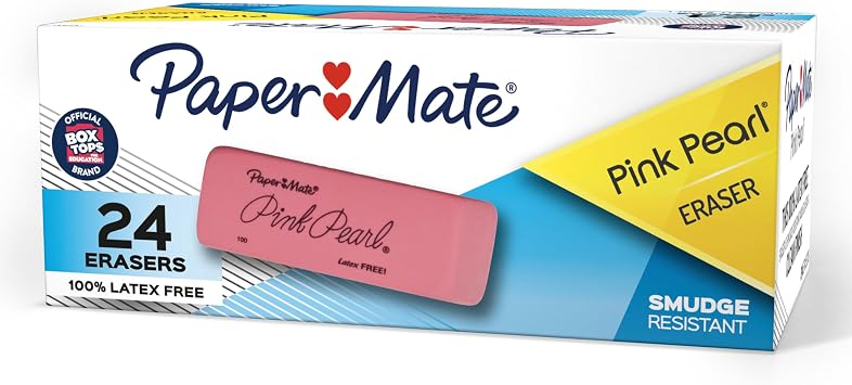 Paper Mate Pink Pearl Erasers, Medium, 24 Count - Back to School, Classroom, Teacher Supplies