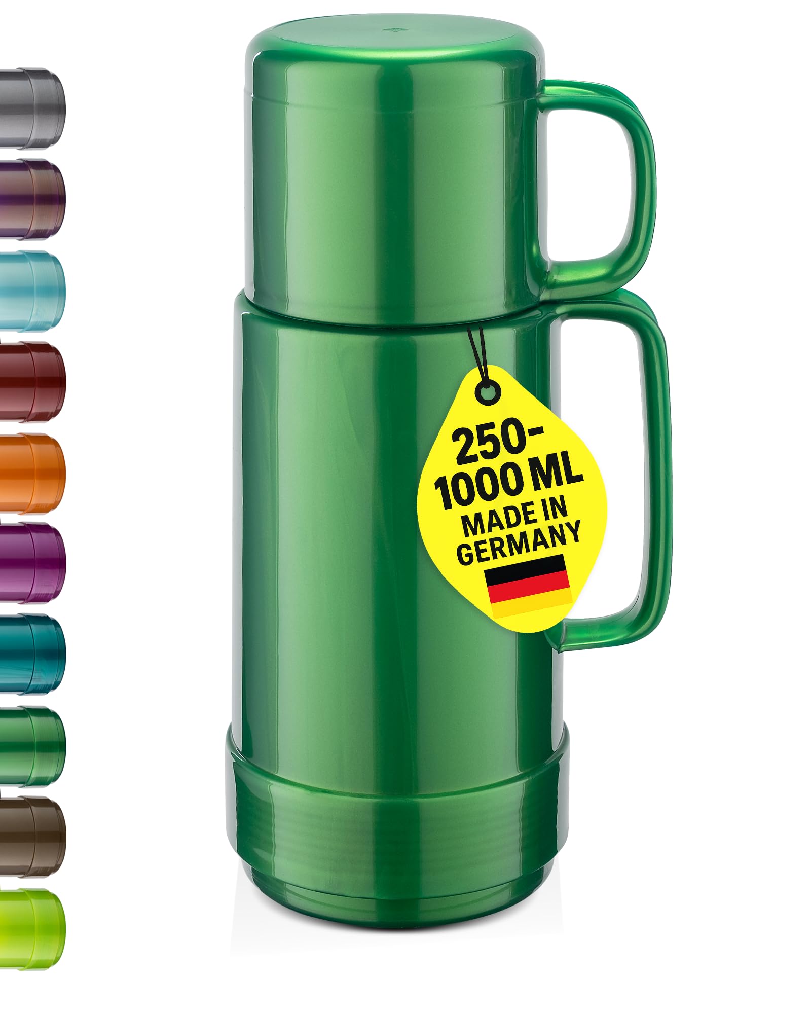 ROTPUNKT Isolierflasche 0,25 L mit integriertem Becher - Hochwertige Isolierkanne Made in Germany I Bis zu 24 h heiß & 36 h kalt (Andreas 80, Shiny Jade)