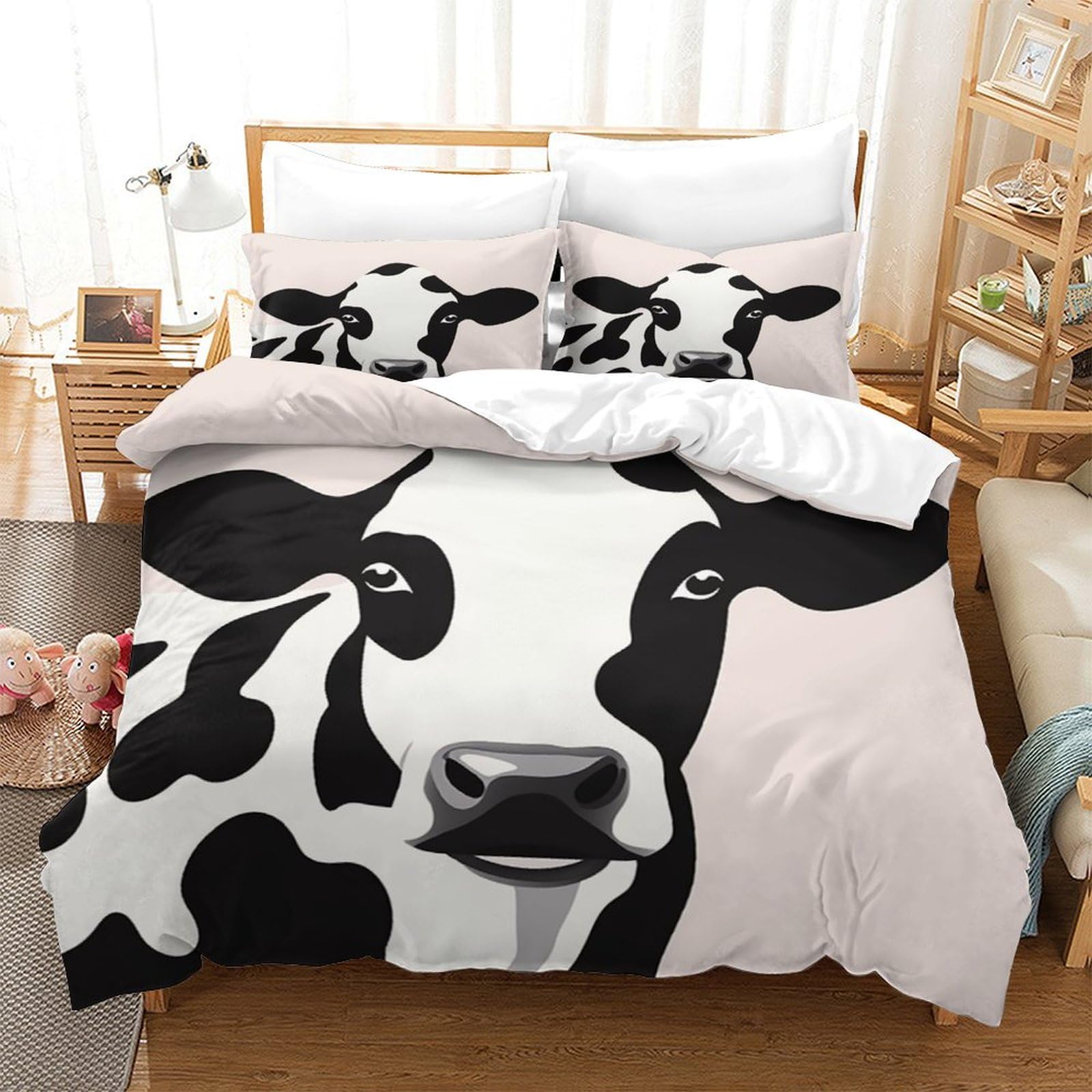 P1S9U7W5Y Stylish Cow 3D Printed Duvet Cover Set 3pcs Microfiber Animal Bedding Set Double