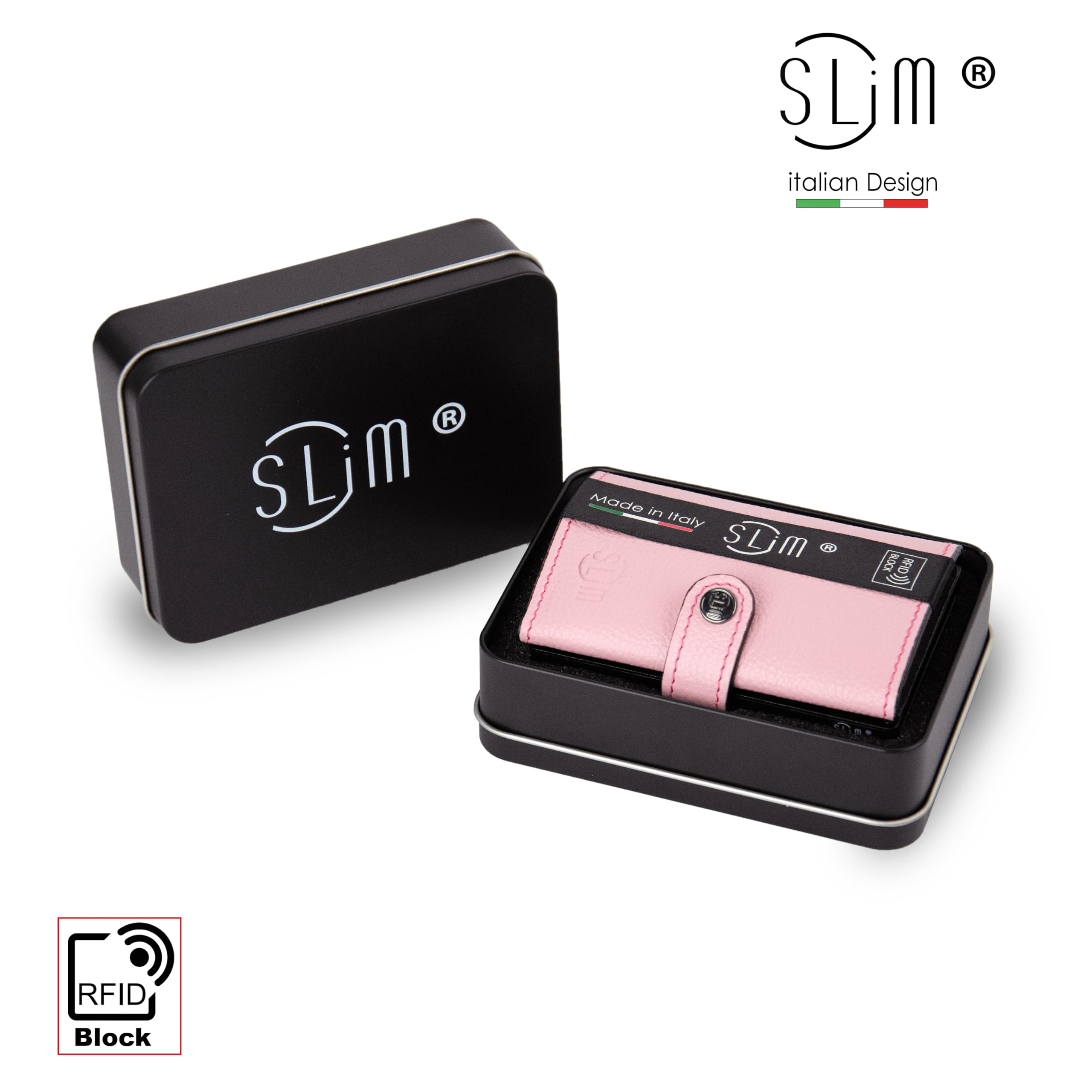 SLim Porta Carte di Credito Schermato Portafoglio Uomo Rfid Portatessere Anticlonazione Donna Portacarte Uomo (Bottalato Rosa, Con Zip)