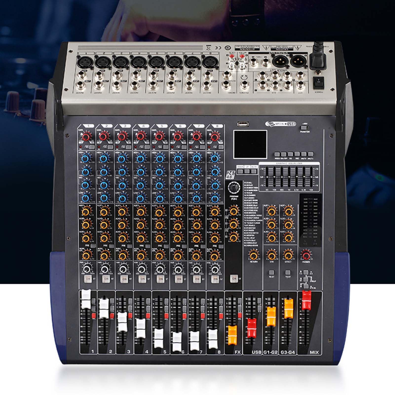 Shanrya Mixer Professionale Console di Missaggio con Ingresso MP3 USB Chip DSP Wireless a 8 per Performance sul Palco (Spina Europea)